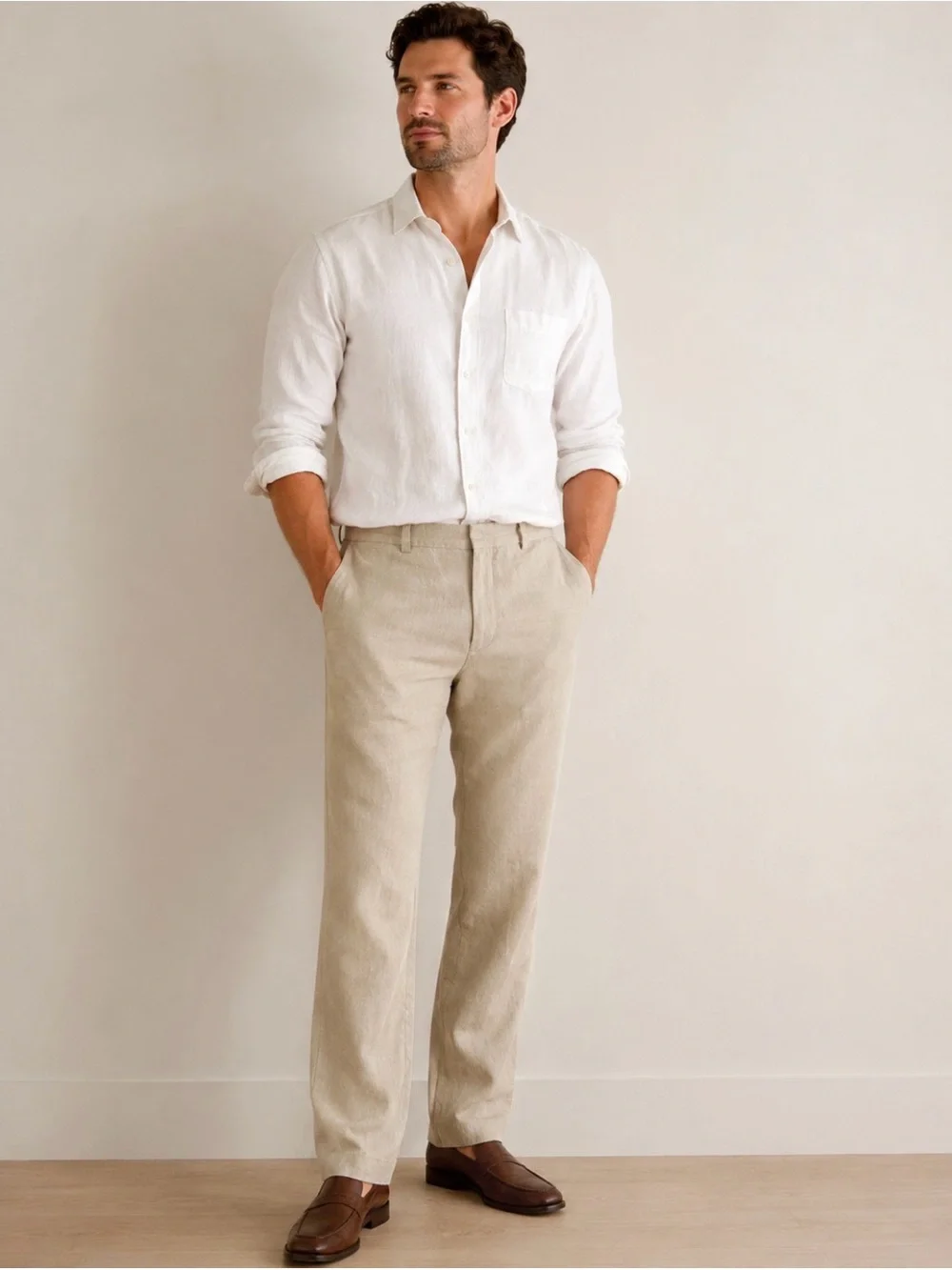 Banana Republic Dawson 100% Linen Pants Mens 35x34 Khaki Beige Straight Leg